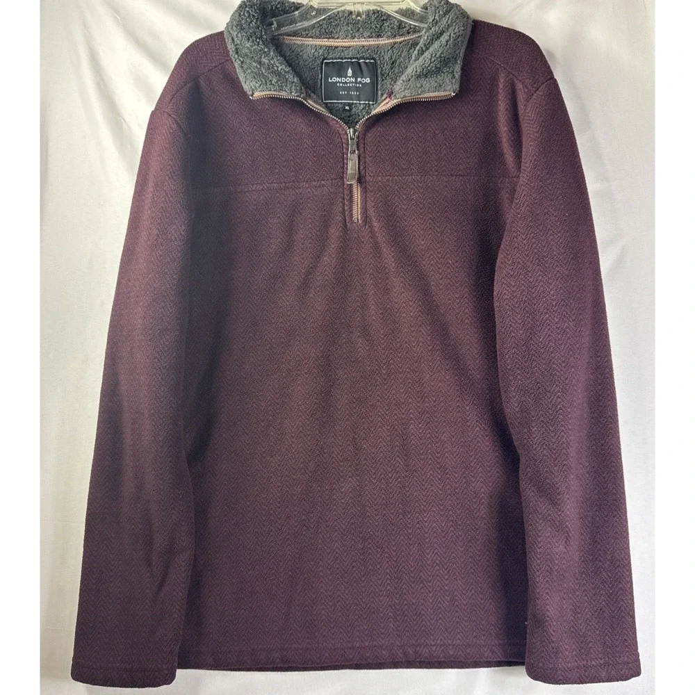 London Fog Collection Mens XL Quarter Zip Pullover Burgundy Heather Fleece